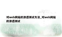 对web网站的渗透测试方法_对web网站的渗透测试