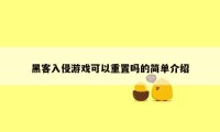 黑客入侵游戏可以重置吗的简单介绍