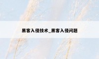 黑客入侵技术_黑客入侵问题
