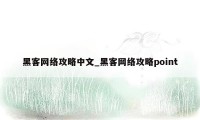 黑客网络攻略中文_黑客网络攻略point