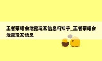 王者荣耀会泄露玩家信息吗知乎_王者荣耀会泄露玩家信息